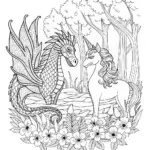 Majestic Dragon Unicorn Coloring Page