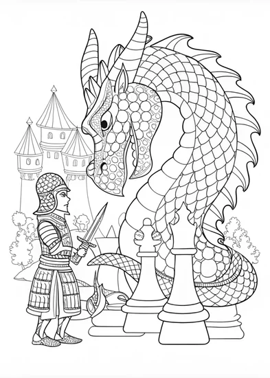 A coloring page of Dragons’ Chess Duel