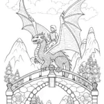 Dragon Over the Bridge Coloring Page