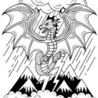 Fierce Dragon in the Storm Coloring Page