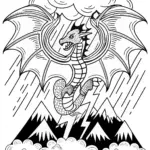 Fierce Dragon in the Storm Coloring Page