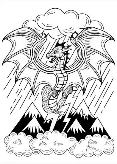 A coloring page of Fierce Dragon in the Storm Coloring Page