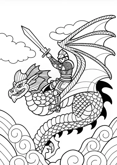 A coloring page of Valdrax the Fierce Dragon Warrior