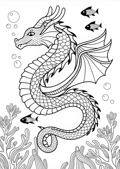 A coloring page of Majestic Sea Serpent Coloring Page