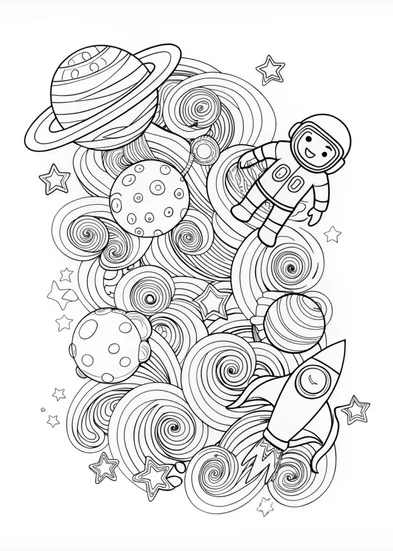 A coloring page of “E is for Exploring the Cosmos Coloring Page”