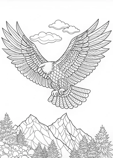 A coloring page of Majestic Eagle on a Branch Coloring Page