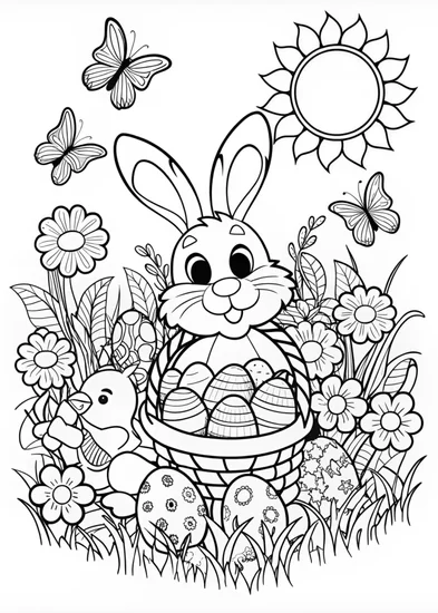 A coloring page of Easter Bunny Fun Coloring Page