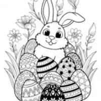 Easter Bunny with Decorative Eggs Coloring Page