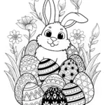 Easter Bunny with Decorative Eggs Coloring Page
