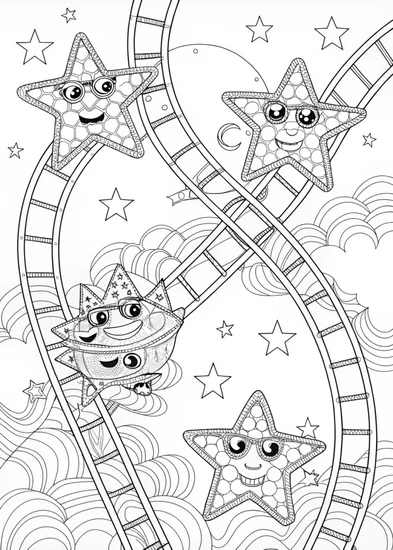 A coloring page of Roller Coaster Adventure in the Clouds