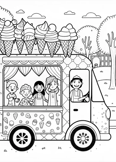 A coloring page of Ice Cream Truck Adventure Coloring Page