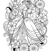 Elegant Floral Princess Coloring Page