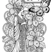 Elegant Lady and Butterfly in a Garden