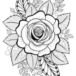 Elegant Rose with Detailed Leaves Coloring Page