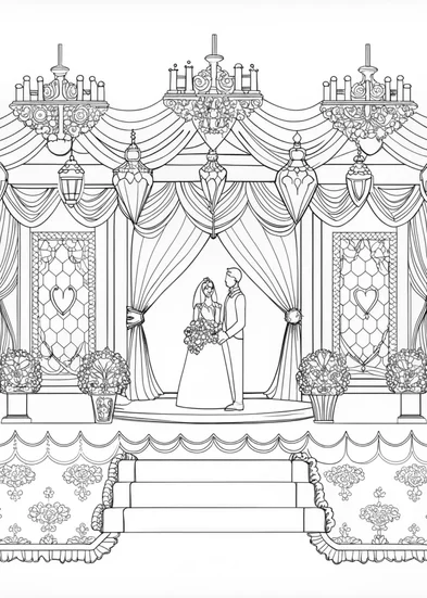 A coloring page of Elegant Royal Wedding Celebration Coloring Page