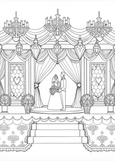 A coloring page of Elegant Royal Wedding Celebration Coloring Page