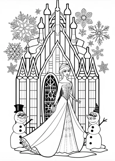 A coloring page of Elsa in the Castle Coloring Page