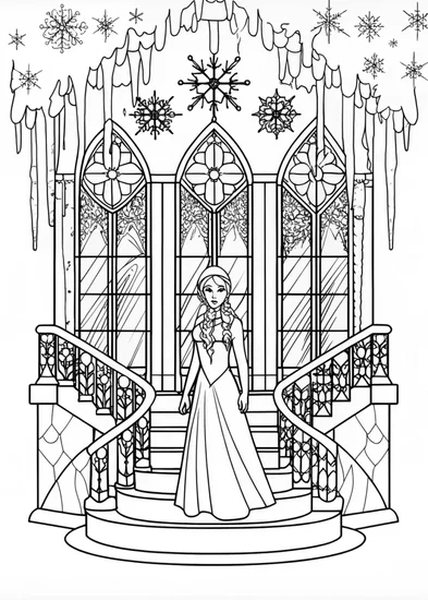 A coloring page of Elsa’s Royal Portrait Coloring Page