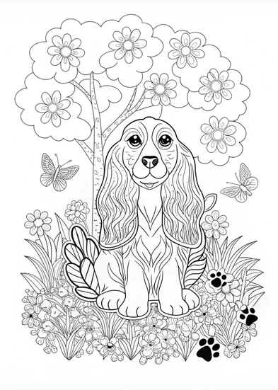 A coloring page of English Cocker Spaniel Coloring Page