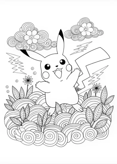A coloring page of Pikachu’s Playful Pose Coloring Page