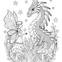Fairy and Dragon Enchanted Encounter Coloring Page