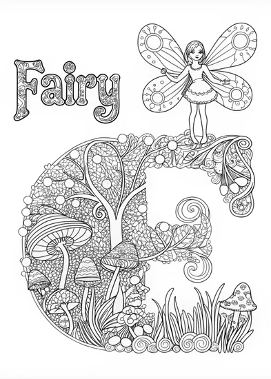 A coloring page of Fairy in an Enchanted Garden