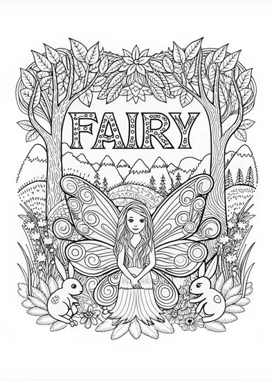 A coloring page of Fairy of the Enchanted Forest