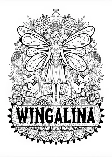 A coloring page of Fairy Princess Wingalina’s Magic Garden