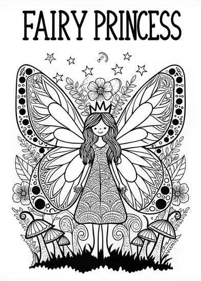 A coloring page of Fairy Princess with Flower Crown Coloring Page