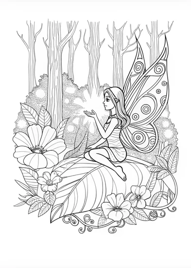 A coloring page of Fairy with a Glowing Crystal