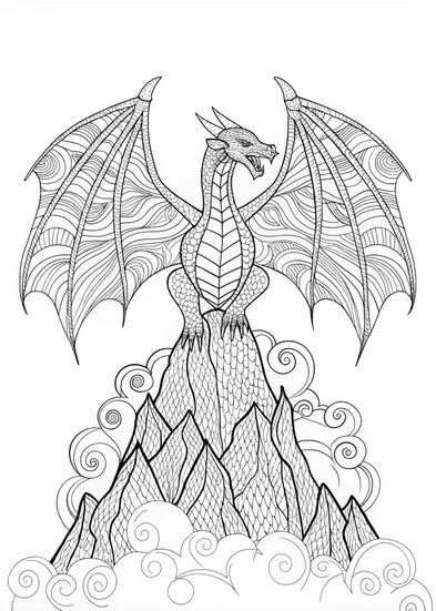 A coloring page of Fire-Breathing Dragon Coloring Page