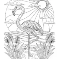 Flamingo at Sunrise Coloring Page