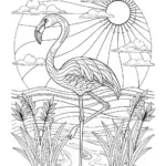 Flamingo at Sunrise Coloring Page