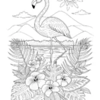 Flamingo in a Tropical Paradise Coloring Page