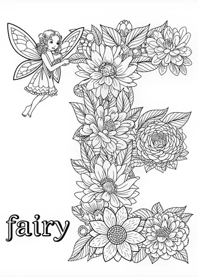 A coloring page of Flower Fairy Sits on a Bloom