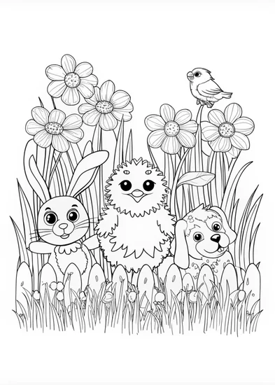 A coloring page of Fluffy Chick and Friends Coloring Adventure