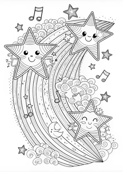 A coloring page of Starlight Dreams with Sparky the Star