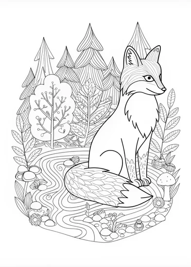 A coloring page of Majestic Fox Coloring Page