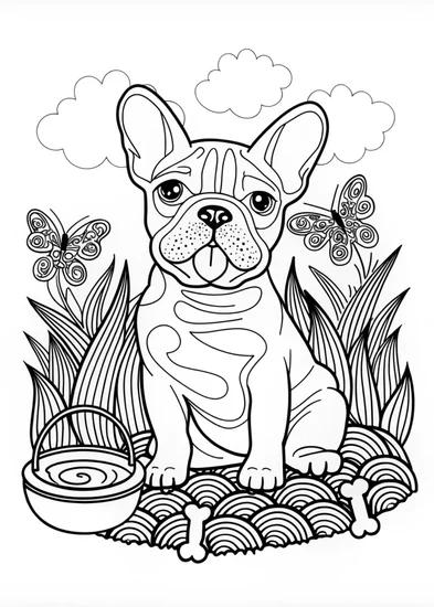 A coloring page of French Bulldog