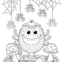 Friendly Monster and Spiders Coloring Fun