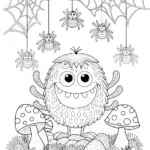 Friendly Monster and Spiders Coloring Fun