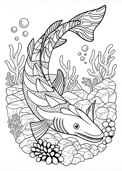 A coloring page of Leaping Prehistoric Shark Adventure