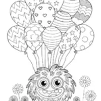 Furry Monster and Balloon Coloring Page