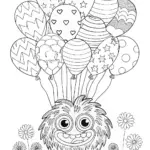 Furry Monster and Balloon Coloring Page