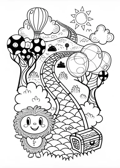 A coloring page of Fuzzy’s Rainbow Adventure Coloring Page