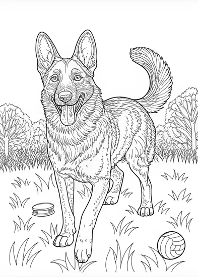 A coloring page of Majestic German Shepherd Coloring Page