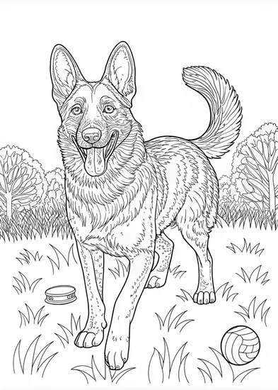 A coloring page of Majestic German Shepherd Coloring Page