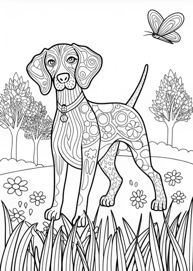 A coloring page of German Shorthaired Pointer