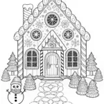 Snowy Winter Cottage Coloring Page