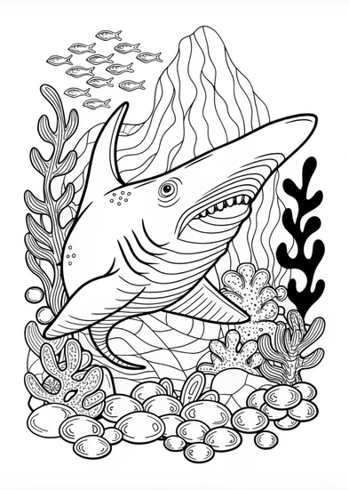 A coloring page of Ocean Adventure with the Great White Shark
